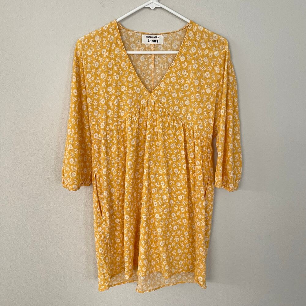 Reformation Yellow Floral 'Baja' Mini Dress w/ Pockets (XS)